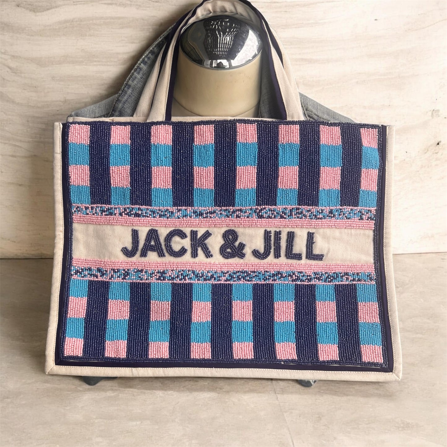 Beaded Jack & Jill Canvas Tote