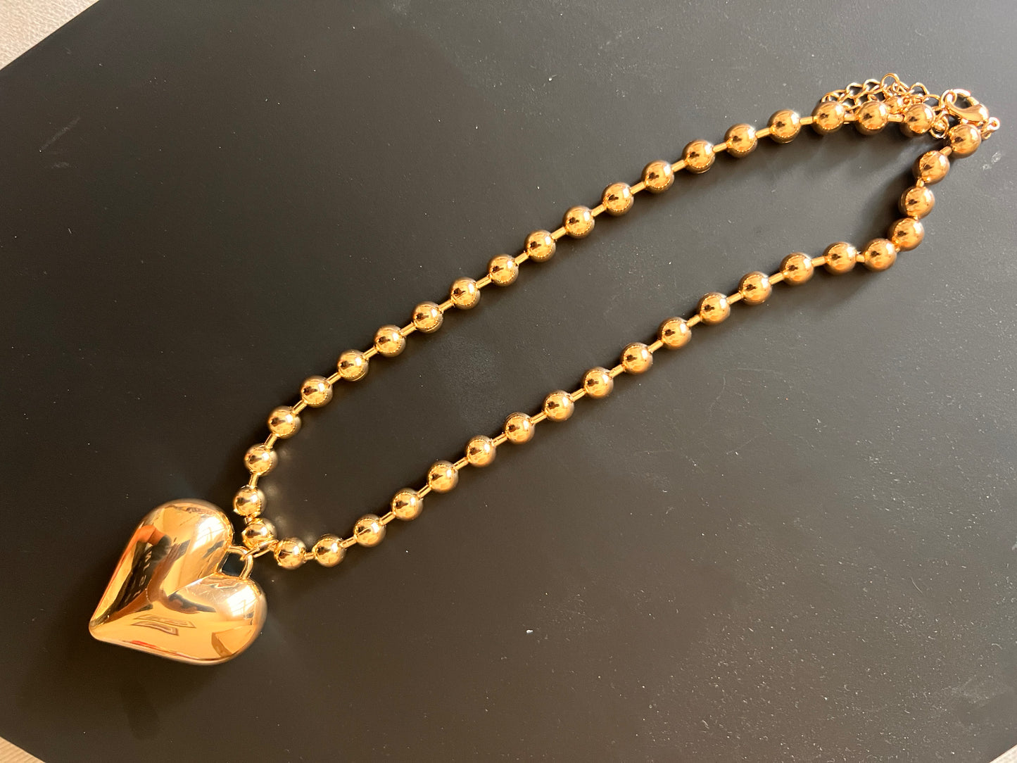 Puffy Heart & Ball Necklace