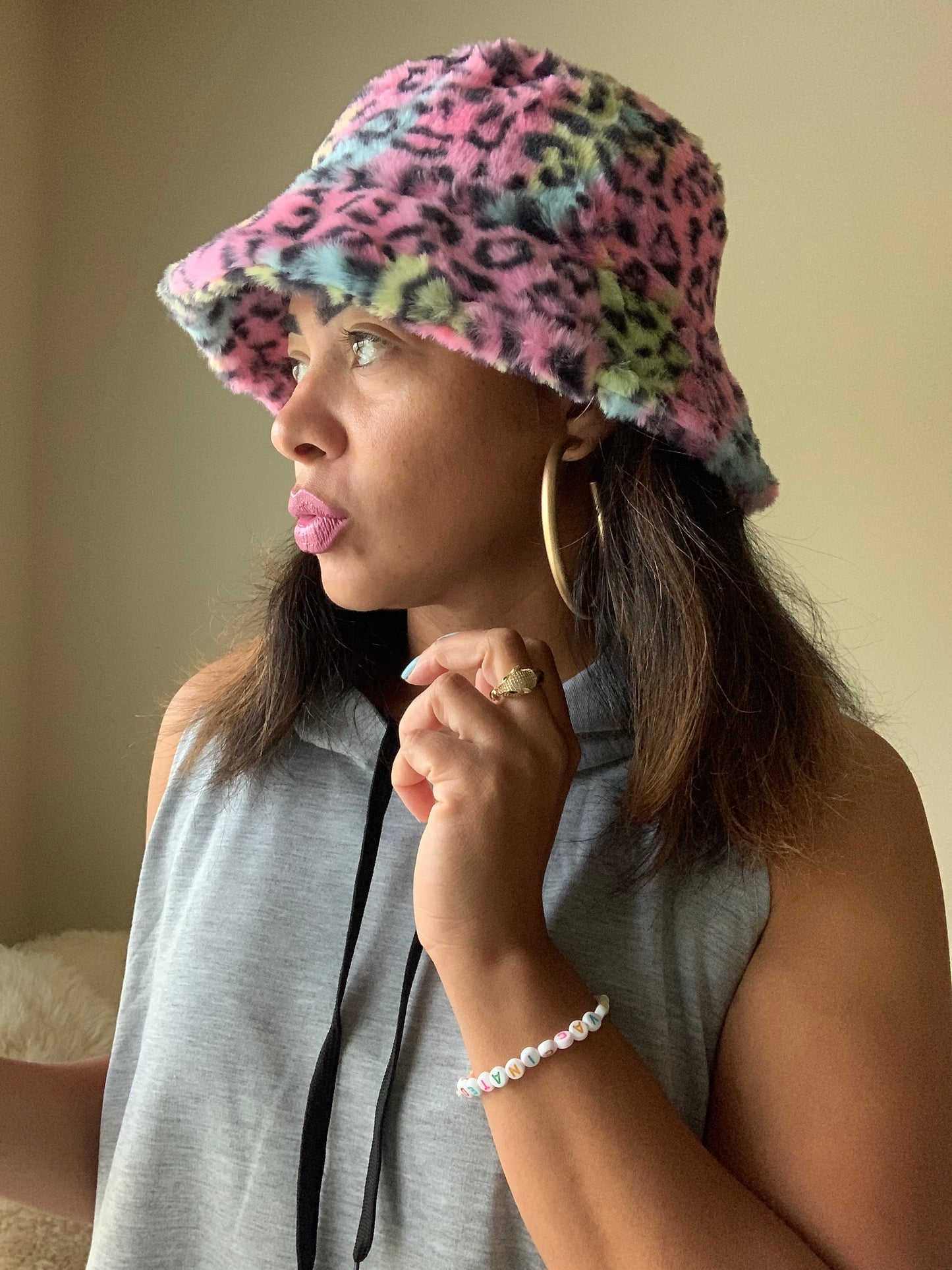 Fuzzy Leopard Bucket Hat