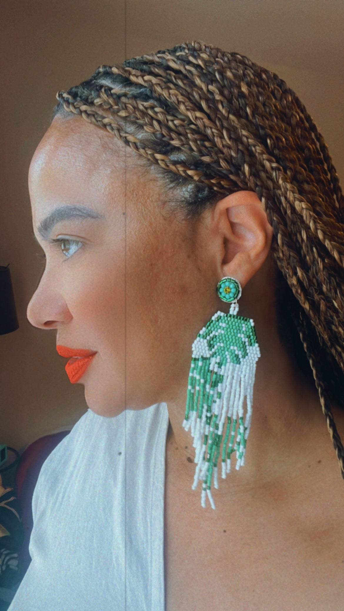 Monstera Pattern Bead Earrings