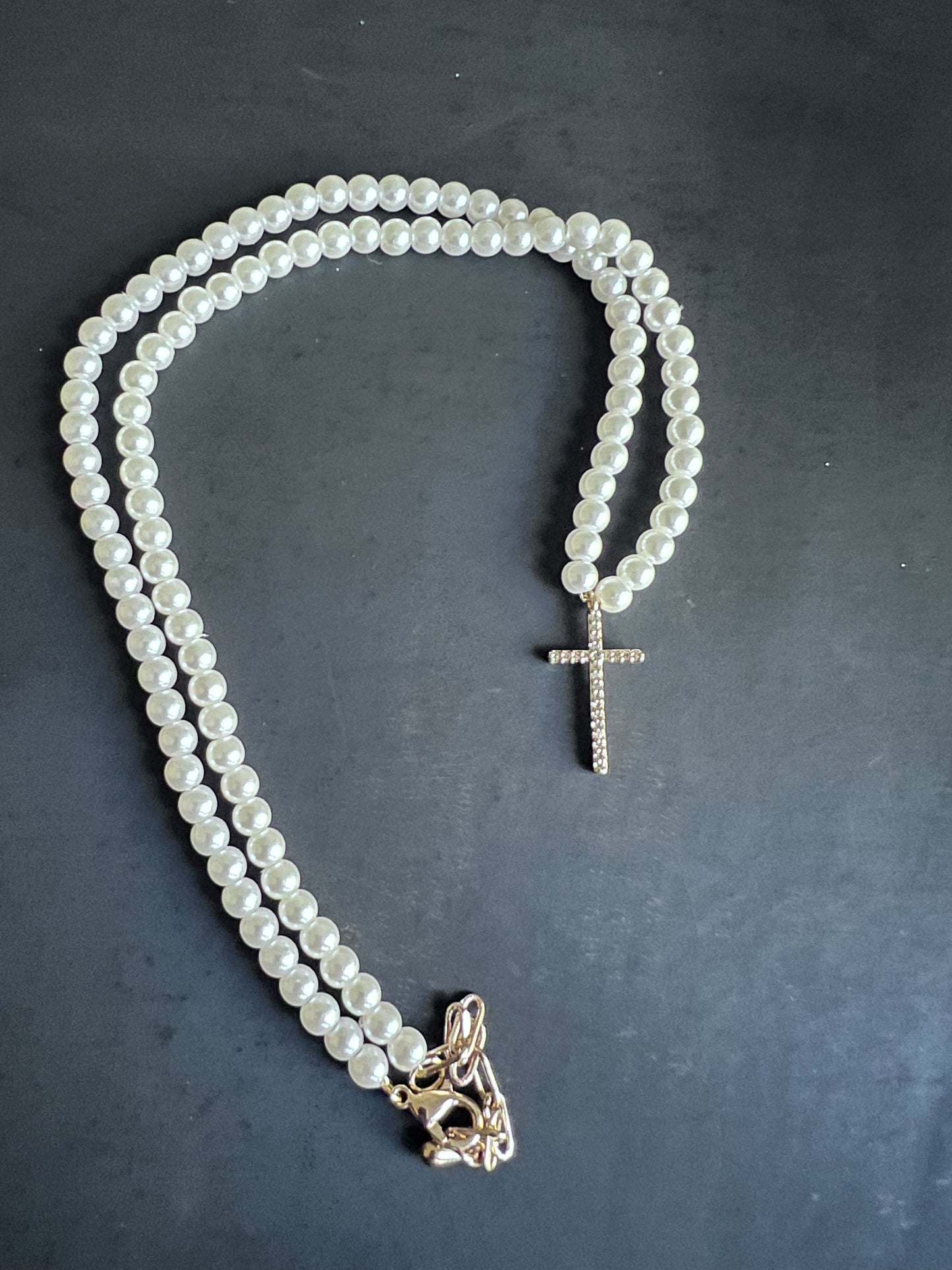 Mini Cross & Pearl Necklace