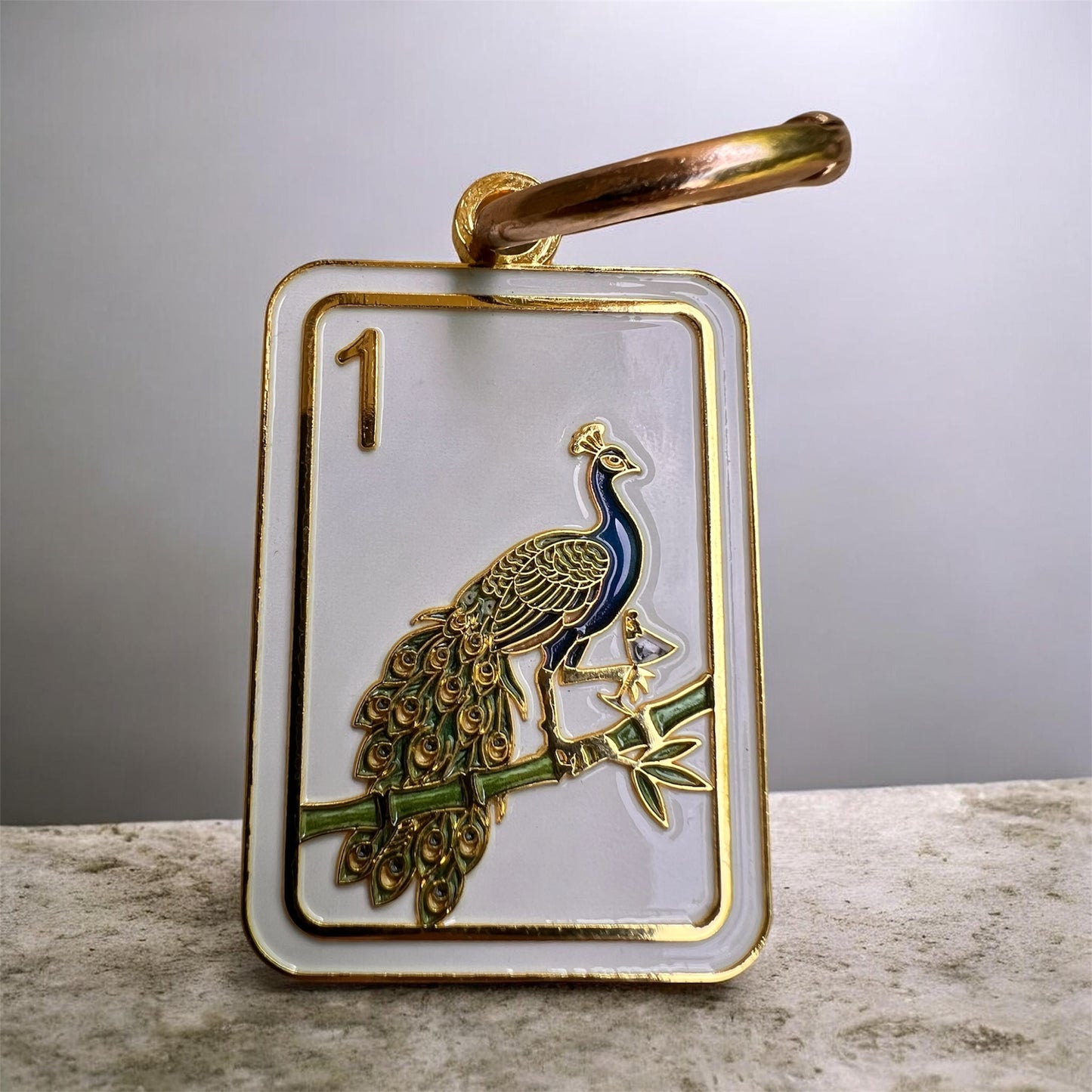 Mahjong Bag Charm | Peacock 1 Bam Tile Key Chain