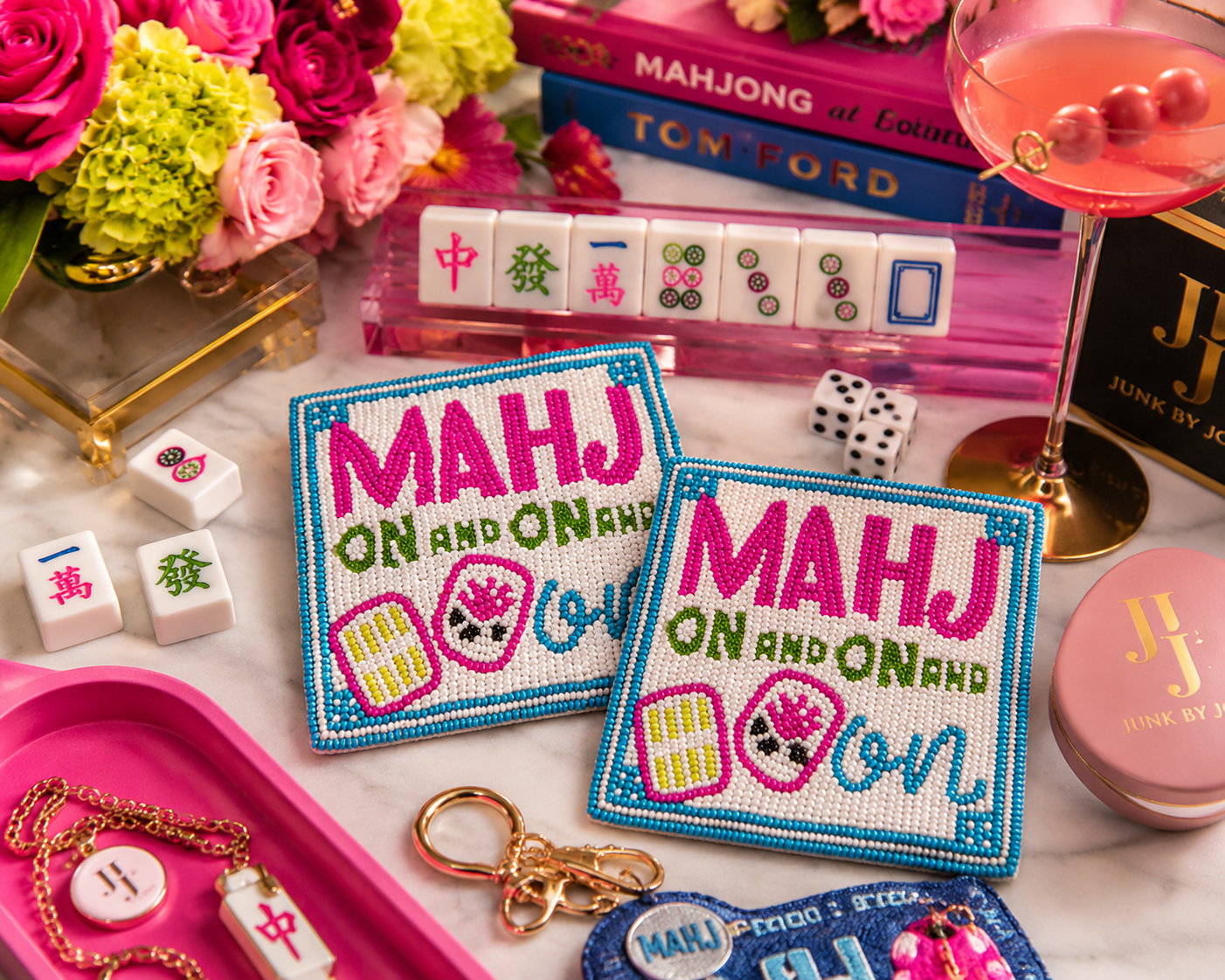 Mahj on and On Beaded Luxury Cocktail Coaster