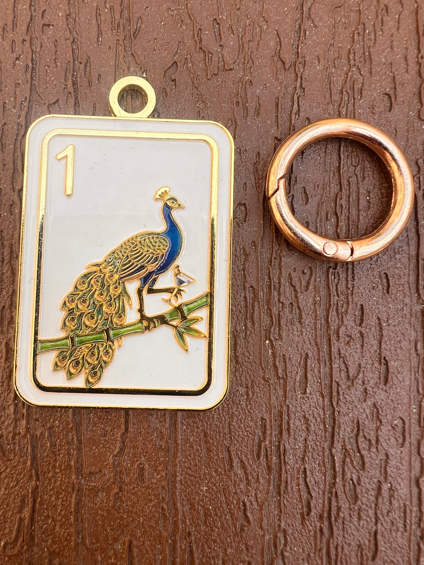 Mahjong Bag Charm | Peacock 1 Bam Tile Key Chain