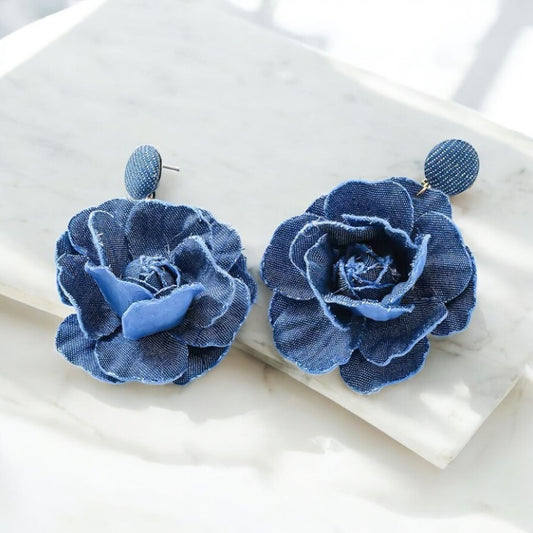 Denim Bloom Statement Earrings