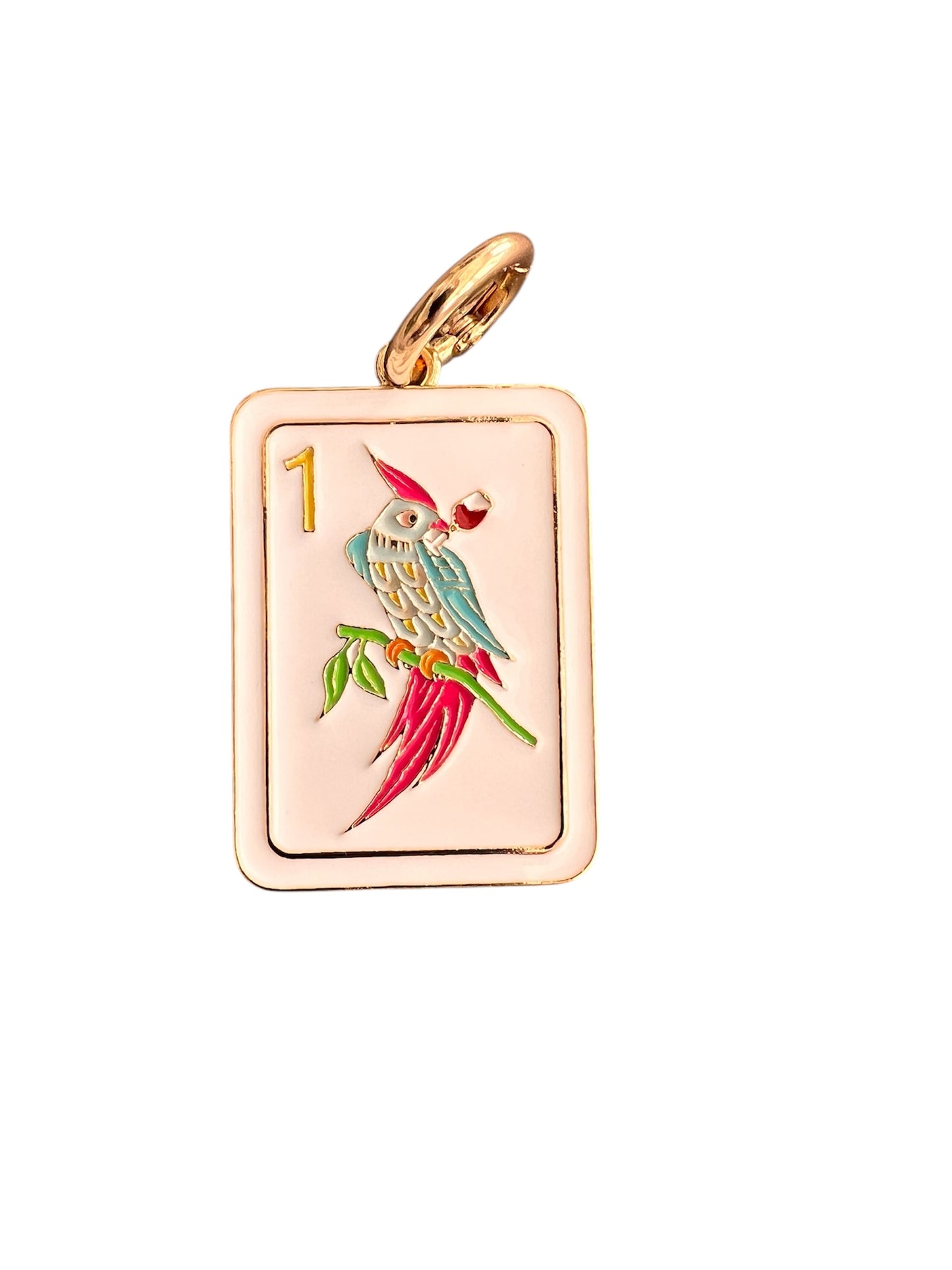 Mahjong Pendant Charm – 1 Bam Bird Tile, Gold-Tone Bag Charm |Keychain