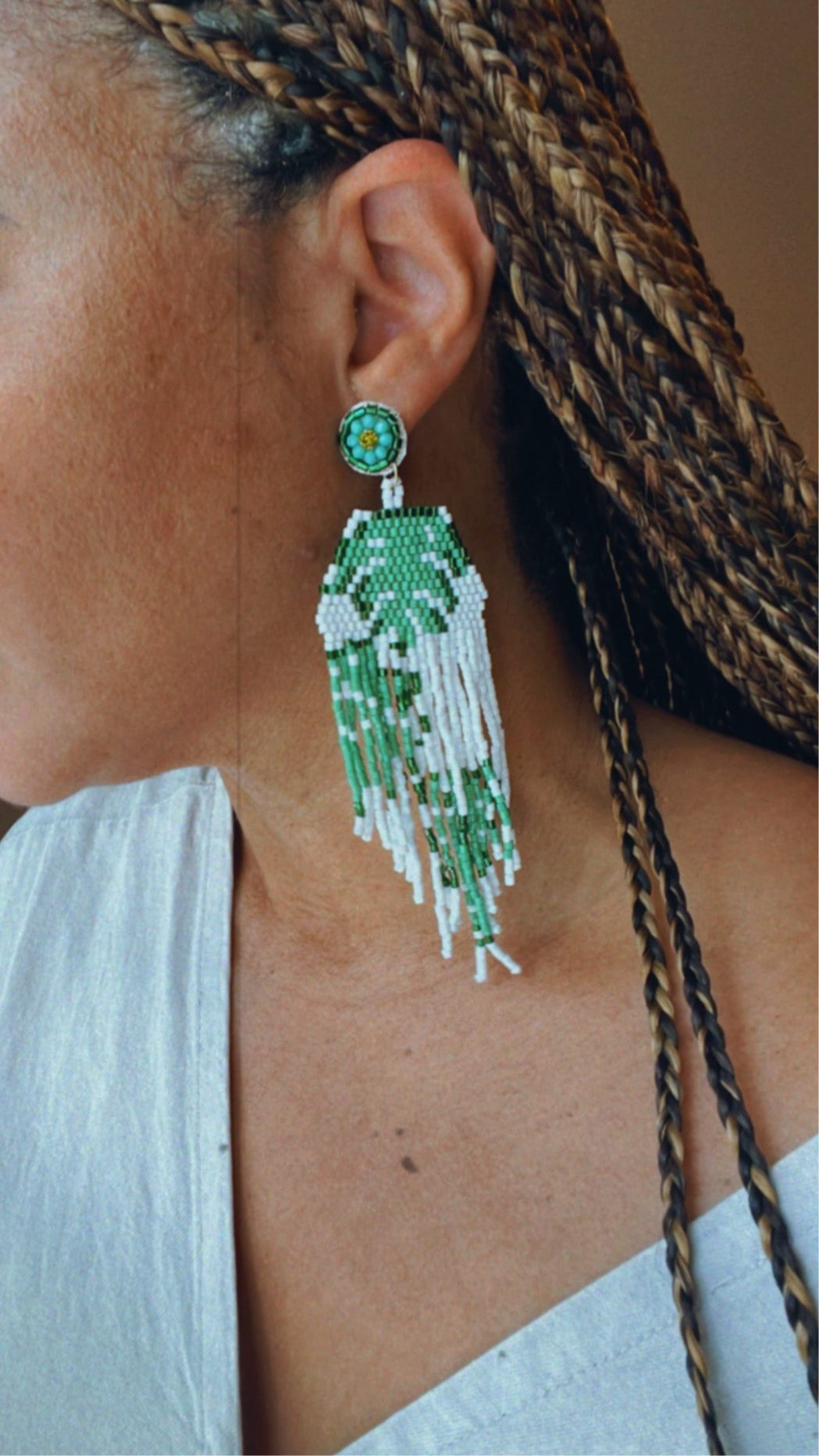 Monstera Pattern Bead Earrings