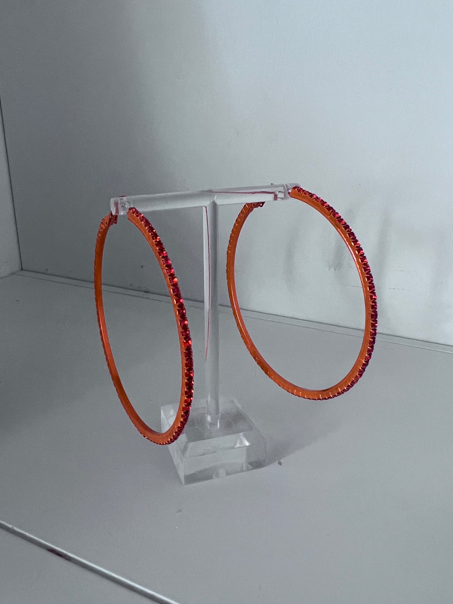 Orange Crystal Hoops