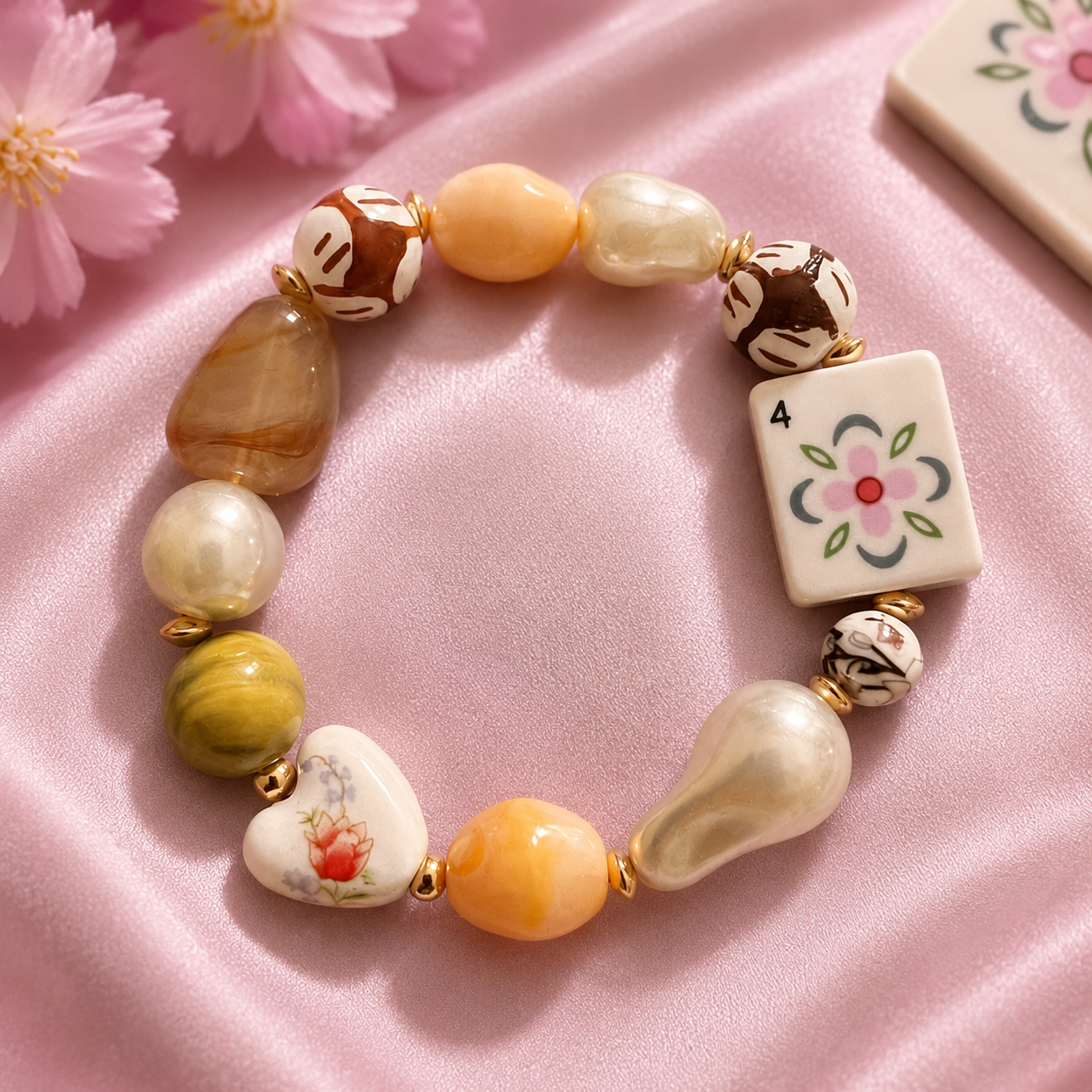 Mahjong Flower Tile Bracelet
