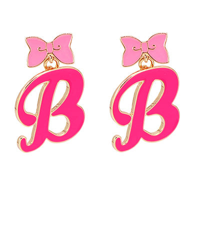 Pink “B” & Ribbon Earrings