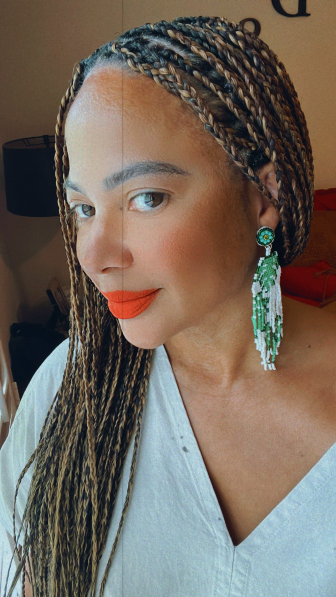 Monstera Pattern Bead Earrings