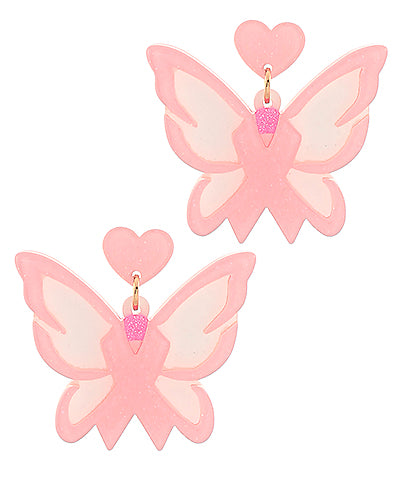 Pink Ribbon Butterfly Earrings