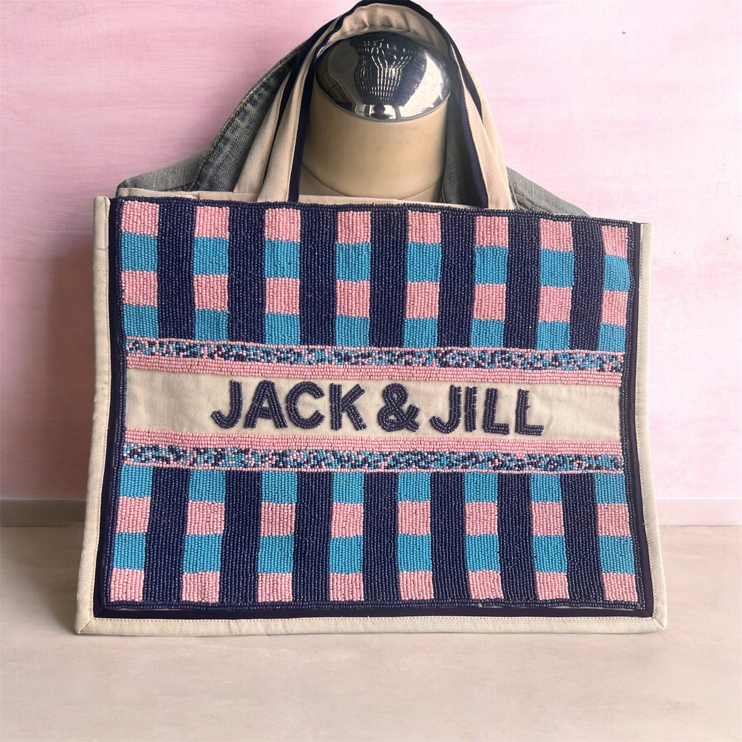Beaded Jack & Jill Canvas Tote