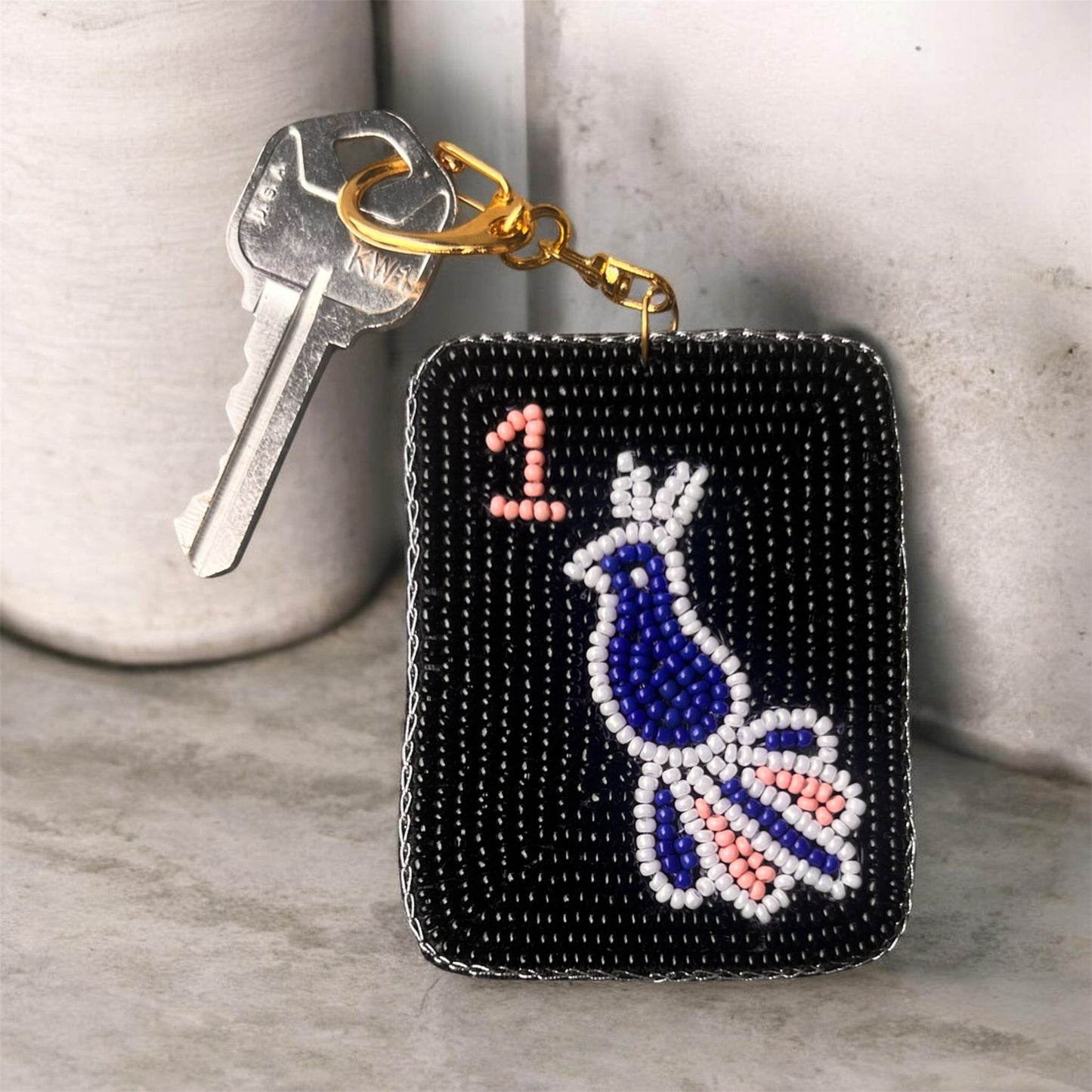 Mahjong Beaded 1 Bam Tile Key Chain